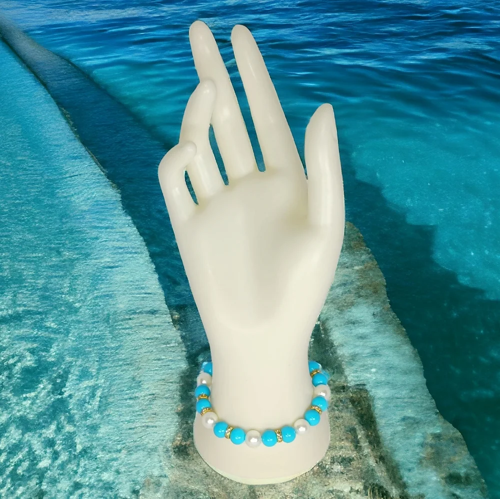 Pearl Turquoise & Coral Y2K Charm Bracelet Mermaidcore Oceancore Beachy Seaside